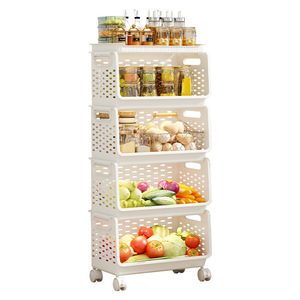 Étagère de rangement Tanuki Kitchen, 4 niveaux, chariot mobile en plastique pour le stockage des aliments, des fruits et des légumes - Product Image 5