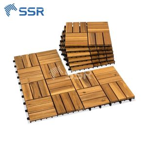 กระเบื้องพื้นไม้สักแบบประกบกันได้ ป้องกันการลื่นไถล ดีไซน์ทันสมัย ทำเองได้ 12 แผ่น ทำจากไม้กระถินณรงค์ เป็นมิตรกับสิ่งแวดล้อม เหมาะสำหรับสวนหลังบ้านและสวน - Product Image 2