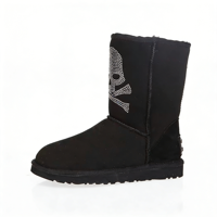 Bottes d'hiver en cuir de vache et peau de mouton, design crâne en cristal, semelle antidérapante, logo et style personnalisés, vente en gros ODM/OEM