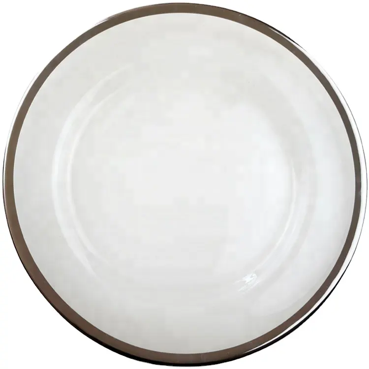 Wholesale round silver rim glass wedding dinner charger plate