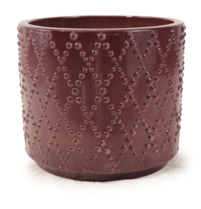 Pot de fleurs en céramique bordeaux foncé brillant de style américain, écologique, léger, texture à pois diamantés, pour intérieur et extérieur - Product Image 1