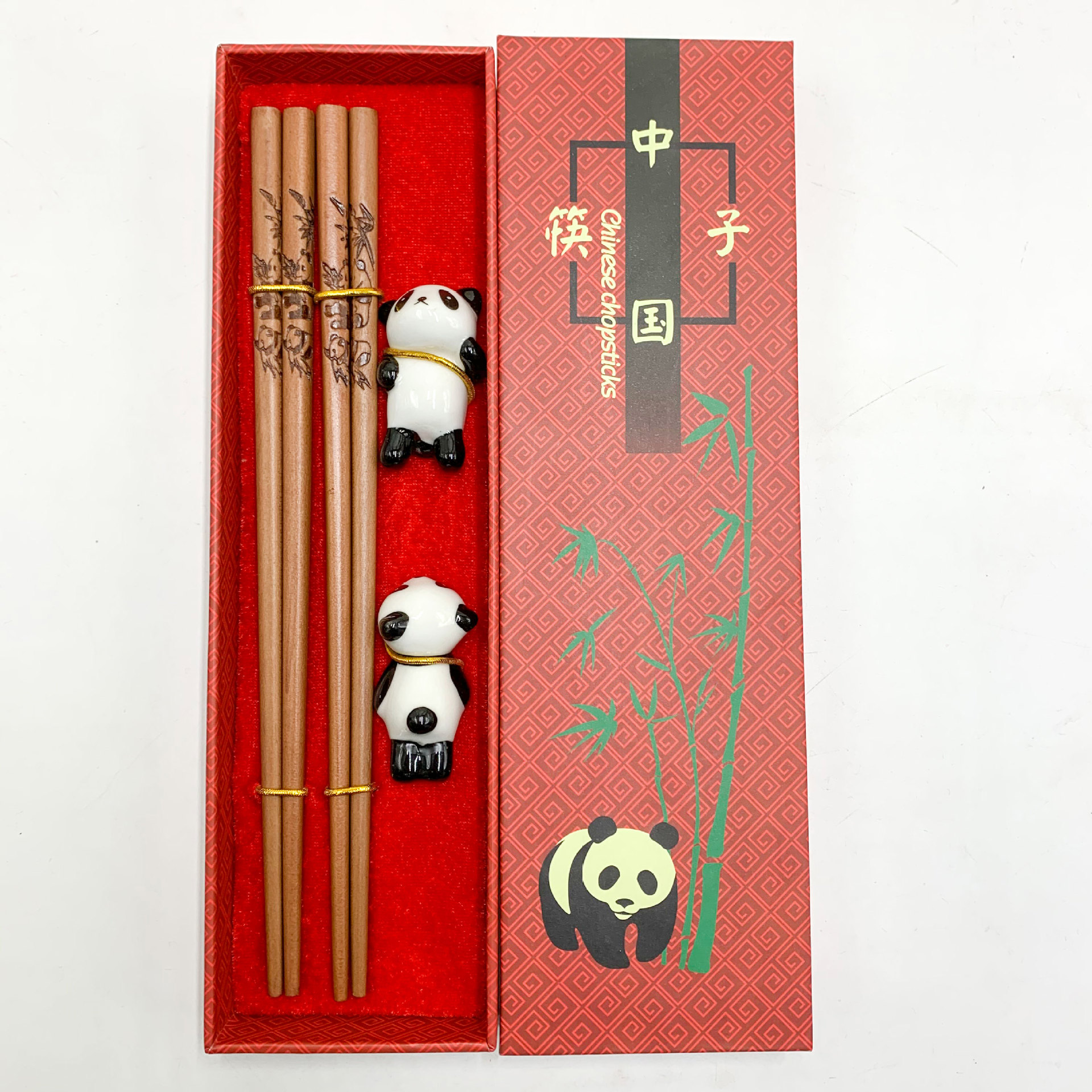 Panda - Supporto per bacchette in ceramica, in lega di bambù, riutilizzabile, stile cinese, in elegante scatola regalo (2 paia Panda - Supporto per bacchette in ceramica, in lega di bambù, riutilizzabile, stile cinese, in elegante scatola regalo (2 paia