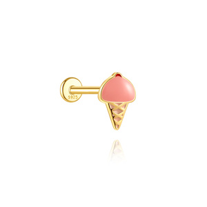 Pendiente de botón de esmalte con diseño de dibujos animados, chapado en oro, de plata S925, con parte trasera plana, para perforaciones de cartílago helix y hueso de la oreja, para mujer - Product Image 3