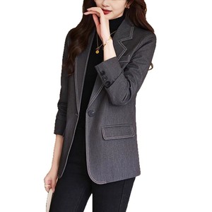 Women's Navy Blue Blazer Slim Fit Polyester Anti-Wrinkle Spring Autumn Wear - Product Image 5
