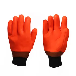 Gants antidérapants en PVC orange fluorescent à finition lisse, résistants au froid et confortables, résistants aux acides et à l'huile.