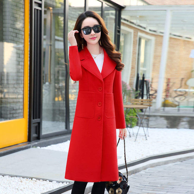 Wholesale Autumn Winter Women Lady Woolen Coat Button Long Sleeve Lapel  With Lining New Design Trench Fashion Long Coat