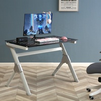 Table d'ordinateur de jeu réglable, en verre, avec effet éclairage LED, pour PC de bureau Gaming et Gaming, pour la course, couleur