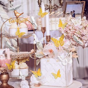 12 autocollants muraux 3D papillons Art Déco en papier doré pour décorations murales de fête d'anniversaire et de gâteaux - Product Image 4