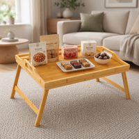 Plateau de service pliable en bambou avec support pour téléphone, idéal pour le petit-déjeuner, les boissons, les repas et l'utilisation d'un ordinateur portable dans le salon