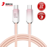 Kabel Pengisian Daya Super Cepat Crystal Clear 60W Tipe-C ke C Berbahan Nilon Kepang PD untuk Kamera, Konduktor Tembaga Murni, Panjang 1m