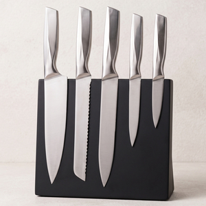 Juego de Cuchillos de Cocina de Acero Inoxidable de 5 Piezas con Mango Hueco 430 y Acabado Láser Moderno, con Bloque - Product Image 1