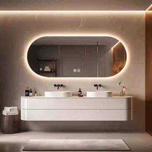 <span class=keywords><strong>Espejo</strong></span> de <span class=keywords><strong>Baño</strong></span> Ovalado Moderno Minimalista Simple con Tira de Luz LED, Cristal Antivaho, Marco de Aluminio, Montaje en Pared, Inteligente, IP44 - Product Image 2