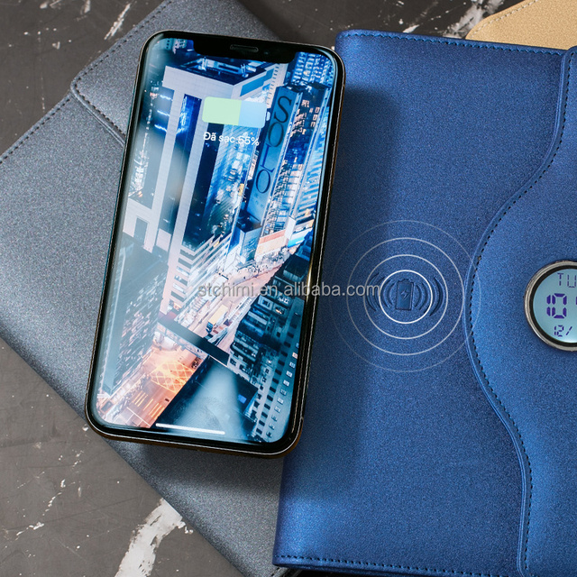 2021 New Arrival Wireless Charging Power Bank Notebook with Electric Clock, Recording Function Logo Customized