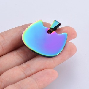 Pendentif tête de chat mignon en acier inoxydable, 5 couleurs, disque d'identification |   Breloque unisexe double face polie pour la fabrication de bijoux et colliers - Product Image 5