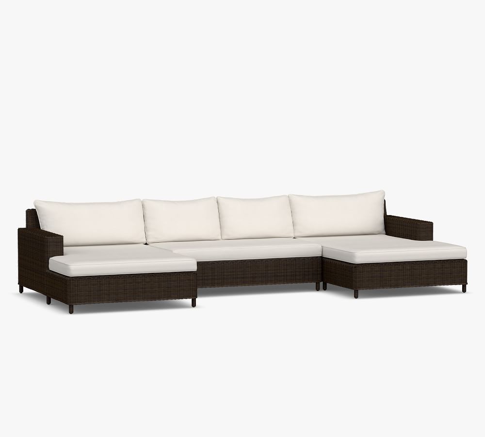3-Piece Square Arm Loveseat Double Chaise Sofa Set outdoor wicker sofa rattan