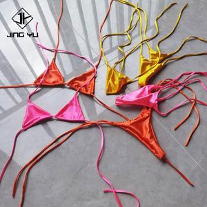Fabricante de Trajes de Baño, Conjuntos de Bikini Personalizados para Mujer, Bikini de Tiras Brillante de Satén de Lujo, Traje de Baño 2024 - Product Image 6