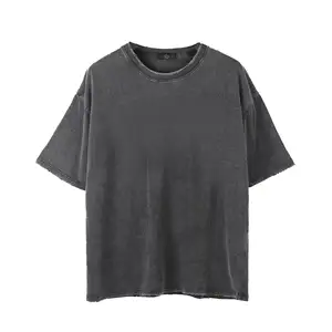 ロゴアシッドウォッシュ高品質TシャツバンドカスタムベーシックTシャツ印刷特大ヴィンテージTシャツ