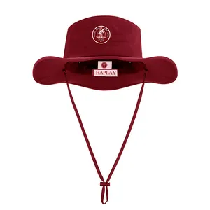 Cappello Boonie a tesa larga personalizzato di alta qualità con toppa in gomma Logo taglio Laser cappello a secchiello da pescatore con stringa