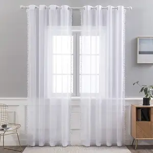 Popular Perspective Grommet Top White Voile Sheer Windows Curtain For Living Room