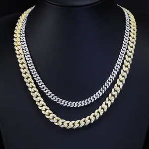 Yu ying Wholesale price 925 Silver Single Rows 6.5mm 10mm Wide Moissanite diamond Necklace Cuban link chain for man/women