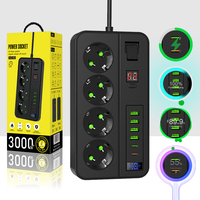 Multiprise avec rallonge, 4 prises Schuko AC, 4 ports USB, 2 ports Type C, 3000W haute puissance, coque ignifuge, câble de 2m, 13A
