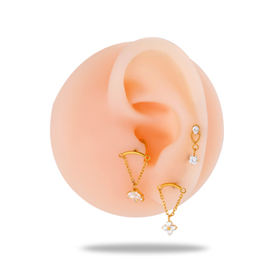 Pendientes de Titanio G23 F136 con Cadena Larga y Borla de Circonitas, Rosca Interna, Parte Trasera Plana, para Piercing de Cartílago y Hélix - Product Image 3