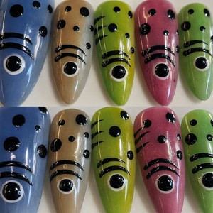 Uñas Postizas con Diseño de Peces Koi, Degradado Multicolor, Estilo Stiletto, Cobertura Completa, Juego de 10 Piezas - Product Image 5