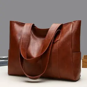 2023 Women Pu Leather Handbags Fashion Big Capacity Tote Bags Retro Designer Double Strap Shoulder Bag Female Shopping Bag