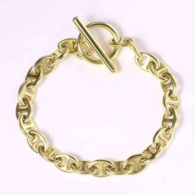 14K Gold Plated Stainless Steel Jewelry Pig Nose Chain OT Buckle Accessories Bracelets B192046