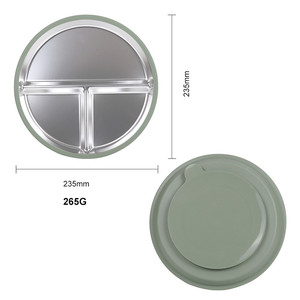 Assiettes à ventouse personnalisées <span class=keywords><strong>en</strong></span> acier inoxydable pour bébé, assiettes divisées de 9 pouces pour tout-petits avec manchons <span class=keywords><strong>en</strong></span> <span class=keywords><strong>silicone</strong></span> amovibles pour enfants - Product Image 4