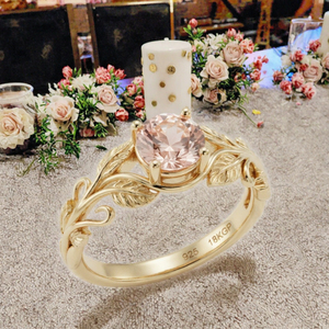 Anillo Radiante de Plata 925 con Moissanita Redonda, Chapado en Oro de 18K, con Engaste de Garras y Banda de Hoja, Joyería Fina para Compromiso y Novia, Venta al por Mayor para OEMs - Product Image 2
