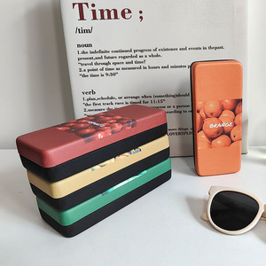Étui à lunettes imprimé fruits, rectangulaire, en métal, grande capacité, boîte de rangement portable pour lunettes de soleil, orange, jaune, vert pomme, rouge cerise - Product Image 1