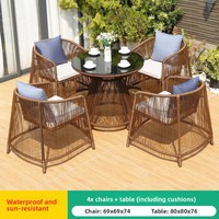 Tables et chaises d'extérieur durables en PE, style américain, 4 places, imperméables, table basse, balcon, terrasse, jardin, villa, loisirs, art en fer forgé