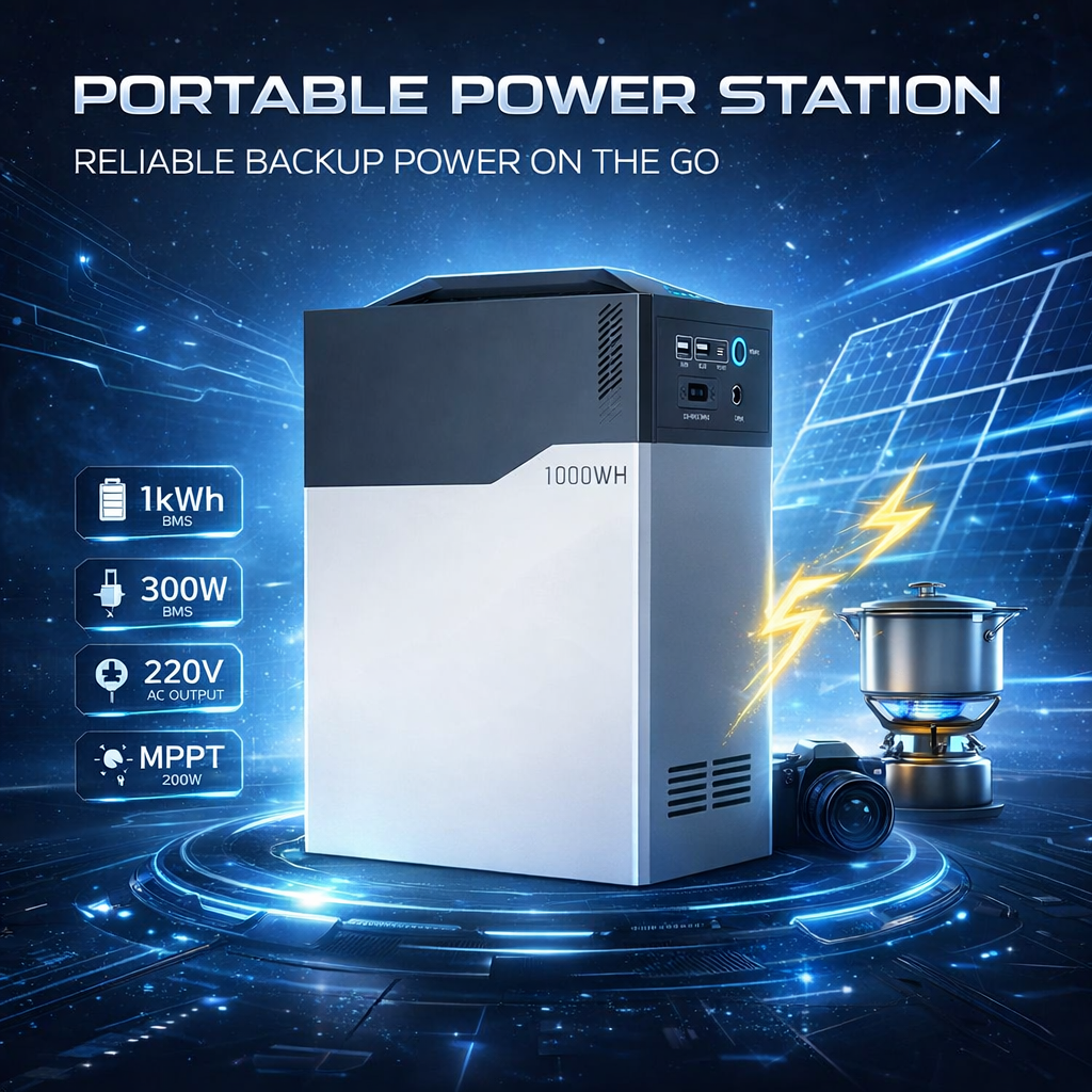 Ecolink 1kWh 300W Portable Home Backup Power Supply 220V 314Ah LiFePO4 Battery with 200W Solar Input MPPT IP65 CAN Communication · image 1
