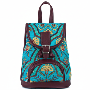 กระเป๋าเป้ Kilim แท้จากตุรกีพร้อมผ้ากำมะหยี่สีเทอร์ควอยซ์และผ้าลายกานพลูจากตุรกี - Product Image 2