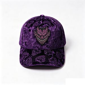 Mexican Street Style 5-Panel Chucky <strong>Hats</strong> Suela Roja Baseball Cap 3D Embroidery Rhinestone <strong>Purple</strong> Face Design Fashion Sporty <strong>Hat</strong> - Product Image 1