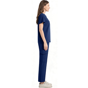 Daoyi <b>Scrub</b> Set Women Navy <b>Blue</b> Polyester Woven Hospital Uniforms - Product Image 1