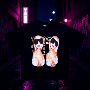 T-shirt Oversize Unisex Twin N Em Glow Graphic Boxy Stile Streetwear Y2K a Maniche Corte Girocollo in Jersey 100% Cotone - Product Image 2
