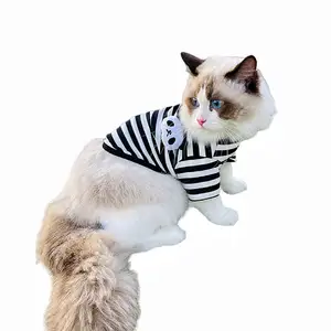 Stock High Quality 95% Cotton 5% Spandex Casual Stripe Vest Panda T-shirts Sportswear Pet Dog Luxury Clothes