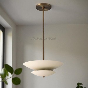 Luminaire suspendu en laiton crème élégant, style mid-century moderne minimaliste, luminaire sculptural fait main pour plafond. - Product Image 2