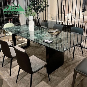 Juego de Mesa de Comedor de Piedra Sinterizada Verde de Lujo Wayon, Superficie de Mármol Sintético Brillante, Base de Pedestal Negro, Muebles de Cocina - Product Image 3