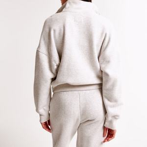 Sudadera con capucha y cuello alto para mujer, de manga larga, de algodón grueso, con cremallera de un cuarto, tipo jersey - Product Image 4