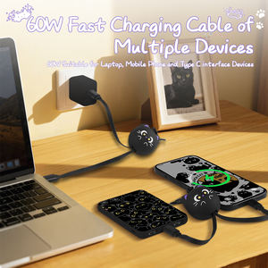 Cable de Carga Rápida Retráctil Black Cat de 60W, Cable de Datos USB-C a C Multifuncional Universal de 60W para Teléfono y Portátil - Product Image 4