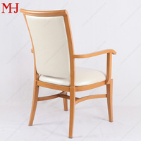 Chaise de salle à manger moderne à dossier haut en bois avec cadre en aluminium, siège en cuir PU souple, idéale pour l'extérieur, les hôtels, les écoles, les entrepôts et les supermarchés - Offre Spéciale