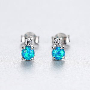 Classic 18K Gold Plated S925 Sterling <b>Silver</b> Opal <b>Stud</b> <b>Earrings</b> With Cubic Zirconia Women's Everyday Wear Jewelry - Product Image 5