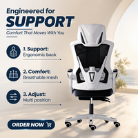 Chaise de Gaming Ergonomique de Luxe avec Accoudoirs Pivotants pour Dortoirs, Étudiants, Utilisation Ordinateur, Bureau à Domicile, en Maille, Réglable en Hauteur