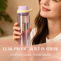 Bouteille d'eau en plastique personnalisable avec logo, anti-fuite, sans BPA, 550 ml (18 oz) avec paille pour camping, gym, bureau