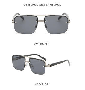 نظارات شمسية للرجال بنصف إطار عتيقة بدون إطار نظارات شمسية عصرية بجسر مزدوج بتصميم غير منتظم نظارات شمسية - Product Image 5