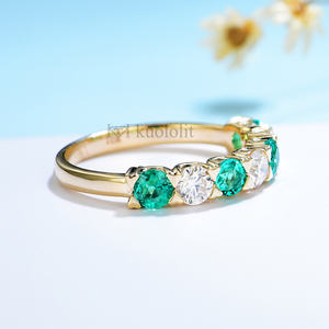 Fashion 14K Yellow Gold Alexandrite Gemstone Rings For Women Lab Emerald OEC Moissanite customized <b>Wedding</b> Promise Ring - Product Image 2