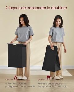 Panier à linge <span class=keywords><strong>VASAGLE</strong></span>, panier à linge sale, 1 compartiment de rangement, 1 sac amovible en tissu Oxford, 2 étagères, structure métallique, 65 litres - Product Image 6